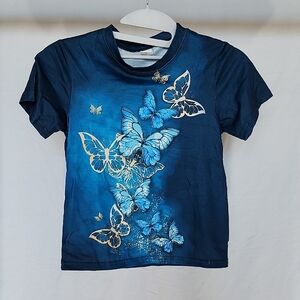 SHEIN Navy and Sky Blue Butterfly Tee